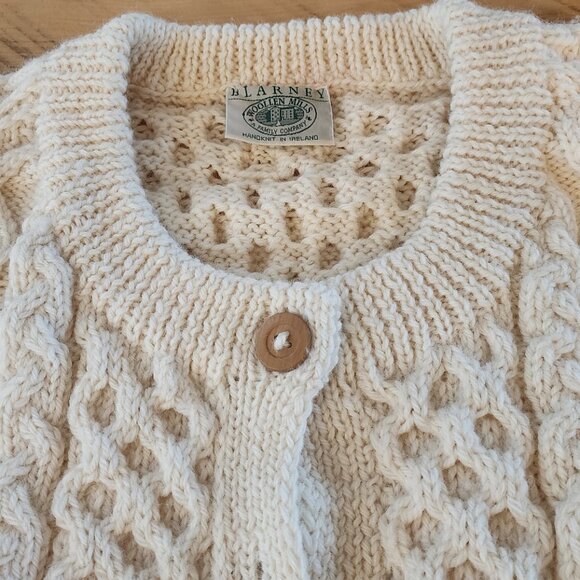 Blarney Woollen Mills Aran Fisherman Cable Knit Wool Cardigan Sweater Ireland S - Picture 5 of 13